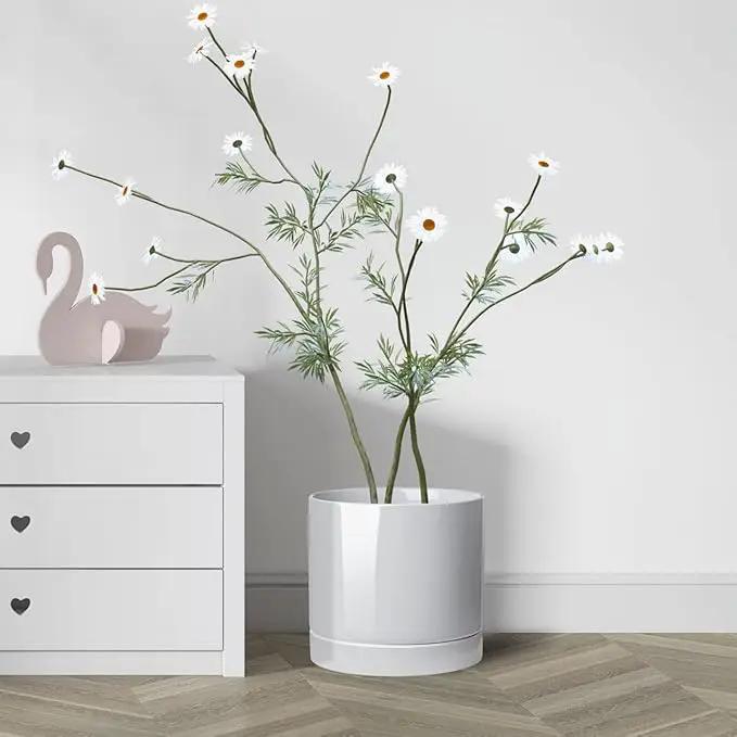 Aveyas 10 inch Ceramic Planter Pot with Drainage Hole and Saucer - Suitable for Indoor and Outdoor Use, Modern Planters for House Garden Flower Tree Snake Monstera Plants (10", Glossy White) by GreenHaven Gardens