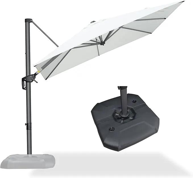 PURPLE LEAF 8 Feet Square Cantilever Umbrella Patio Umbrella with Base Outdoor Umbrella Aluminum Offset with 360-degree Rotation for Garden Deck Pool Patio White by GreenHaven Gardens