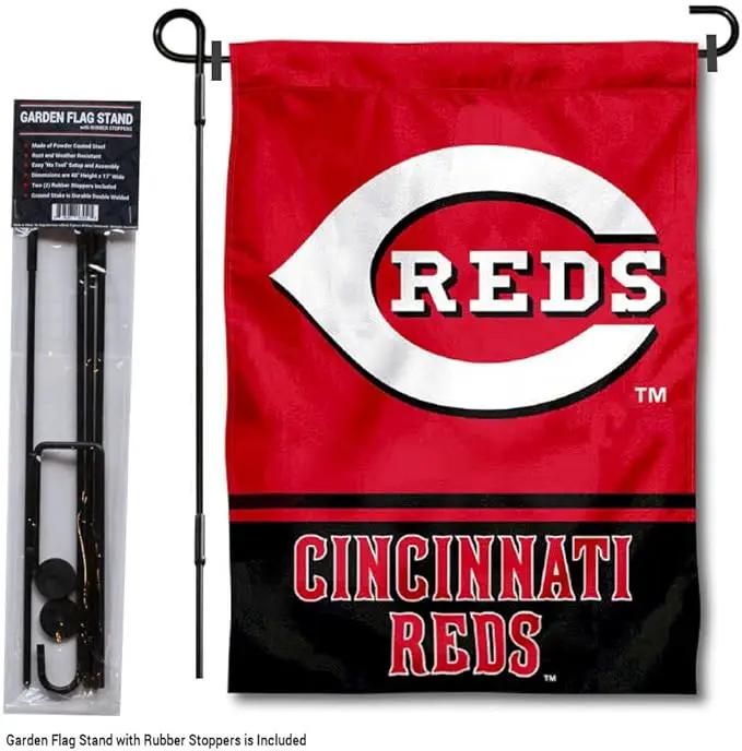 Cincinnati Reds Garden Flag with Stand Holder by GreenHaven Gardens