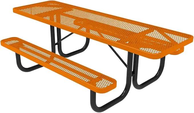 Coated Outdoor Furniture Heavy-Duty Portable ADA-Compliant Outdoor Picnic Table, Expanded Metal Patio Dining Furniture Made in America (8ft Rectangular, Both-Side Handicap, Orange) by GreenHaven Gardens