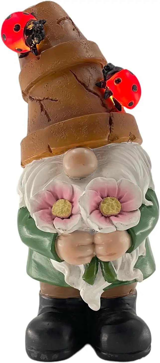 Garden Gnome Statues Outdoor Decor, Solar Gnomes with LED Lighted Flowers, Solar Resin Garden Outdoor Statue Sculpture, for Woman Gift Home and Garden Decor by GreenHaven Gardens