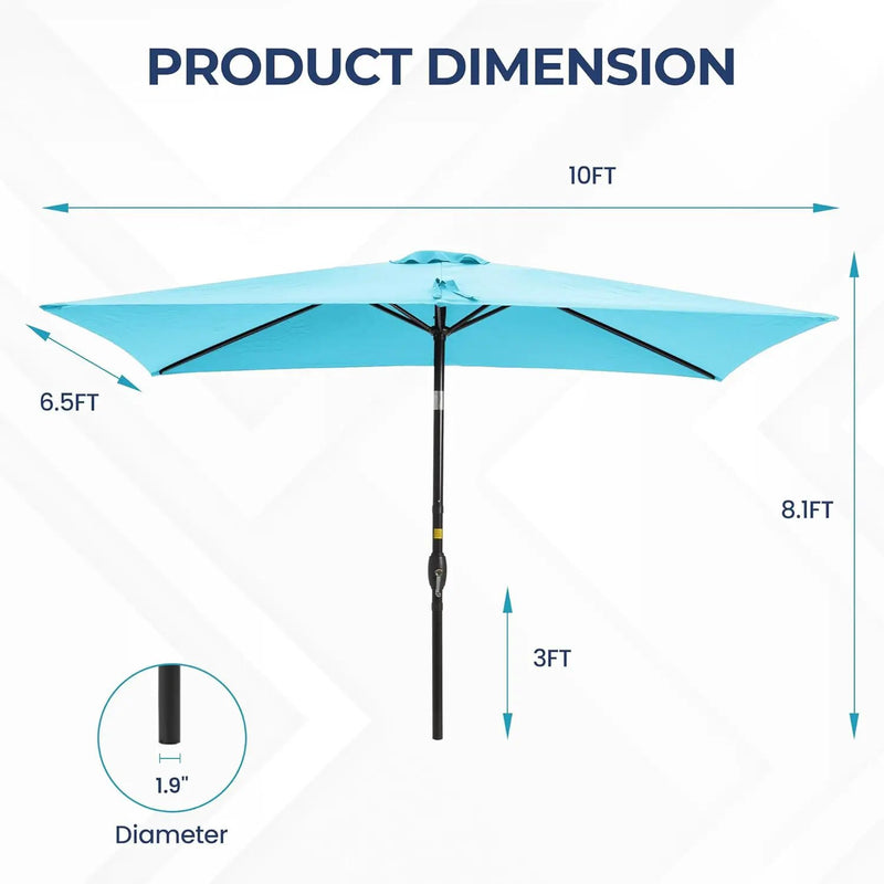 SUNVIVI OUTDOOR Patio Umbrella, 6.5' x 10' Rectangular Patio Umbrella, Metal Pole Square Outdoor Umbrella with Crank and Push Button Tilt, 6 Steel Ribs, Polyester Canopy by GreenHaven Gardens