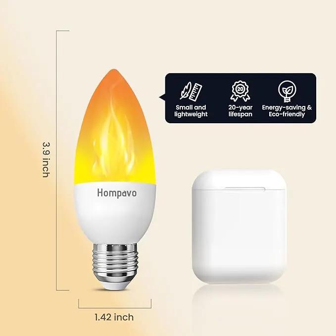 Hompavo Upgraded LED Flame Light Bulbs, 3 Modes Flickering Light Bulbs, E26 Candle Fire Light Bulb for Halloween Christmas Party Porch Indoor & Outdoor Home Decoration - 6 Pack by GreenHaven Gardens