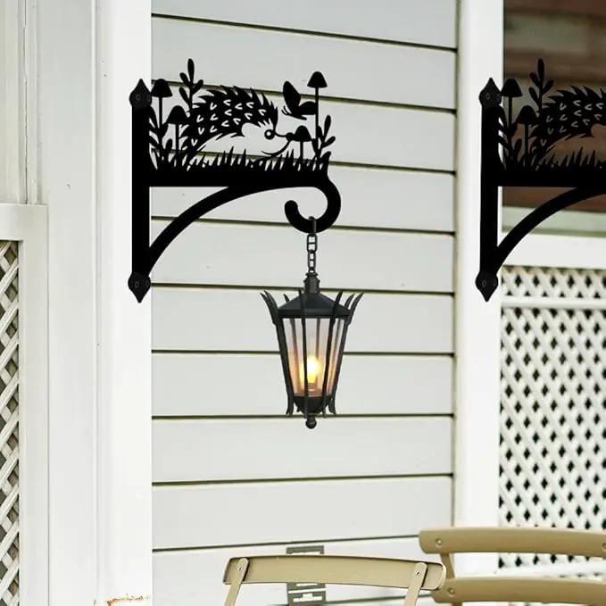 peacoblue Iron Plant Hangers Hooks for Outdoor Indoor Hanging Plants Flower Fern Pots Lantern Bird Feeder Wind Chimes, 12”x14” Weather Resistant Metal Wall Holder for Porch Garden Farmhouse(Hedgehog) by GreenHaven Gardens