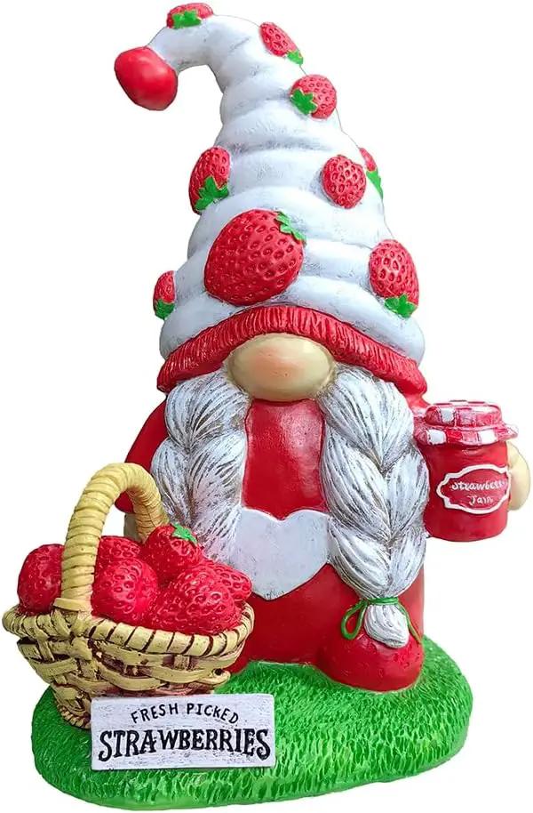 Spring & Summer-Themed Garden Statues – Adorable Outdoor Decor for Lawn, Patio & Porch (Charming Homestead Strawberry Gnome Garden Statue, 9.5" Farmhouse Style Unique Fruit Home Decor) by GreenHaven Gardens