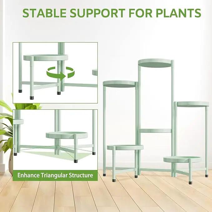 iDavosic.ly 6 Tier Large Plant Stand Indoor, 10 Inch Wide Tall Corner Metal Plant Stands Outdoor for Multiple Plants, Folding Tiered Flower Display Holder Rack Shelf, Light Green by GreenHaven Gardens