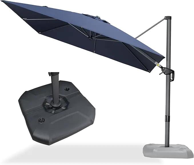 PURPLE LEAF Patio 9 Feet Cantilever Offset Umbrella with Base Outdoor Umbrella with 360-degree Rotation for Garden Deck Pool Patio Navy Blue by GreenHaven Gardens