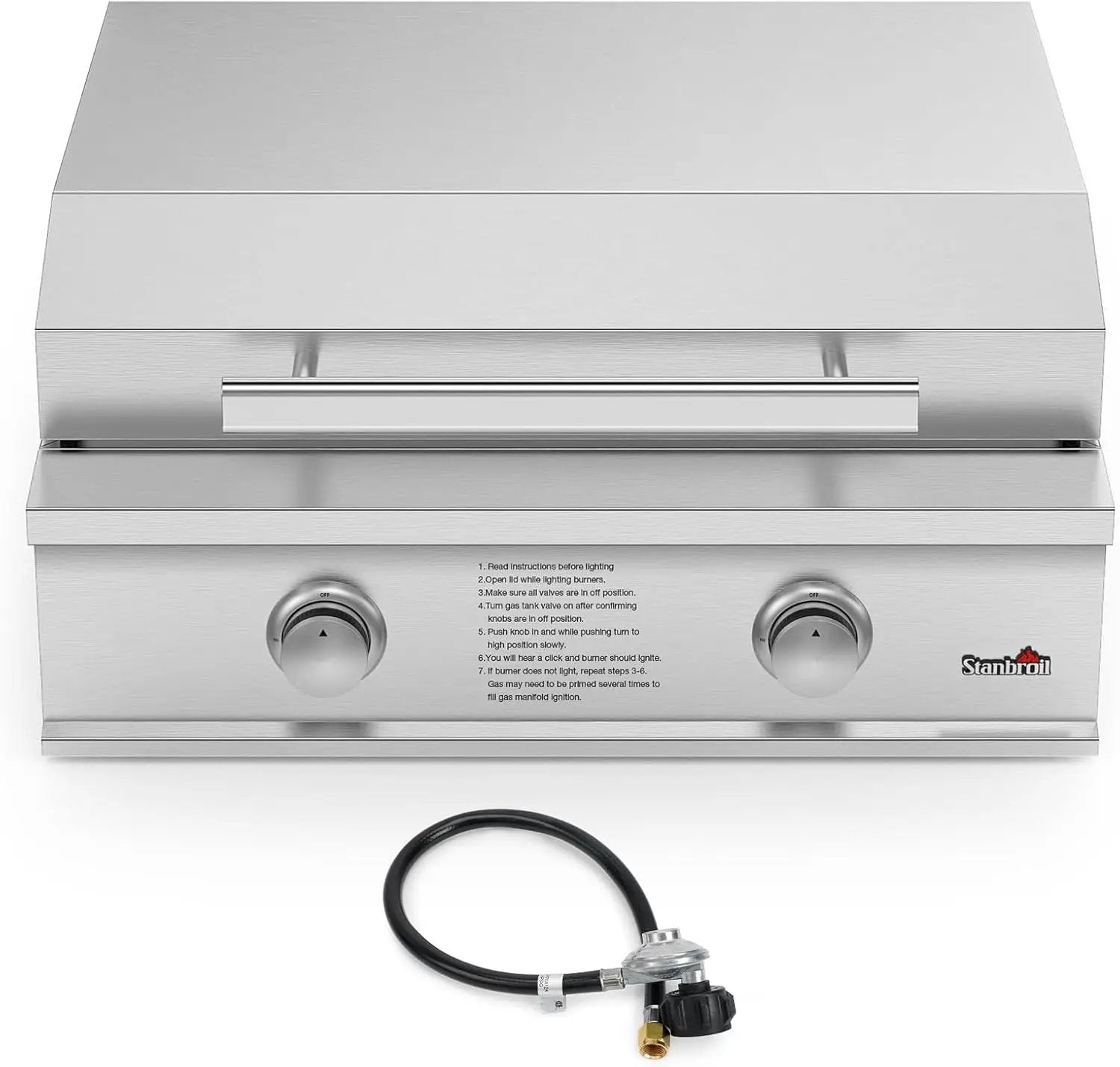 Stanbroil 28-Inch Premium Built-In Liquid Propane Griddle for Outdoor Kitchen Grill, Durable Stainless Steel 2-Burner Flat Top Grill with Lid for BBQ Island, 34,000 BTUs by GreenHaven Gardens
