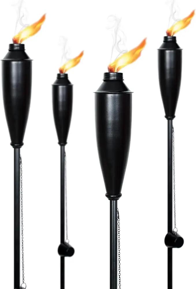 Deco Home Pack of 4 Metal Garden Torches - Citronella for Outdoor Ambiance - Decorative and Functional Citronella Torches for Patio, Lawn, and Backyard - Black by GreenHaven Gardens