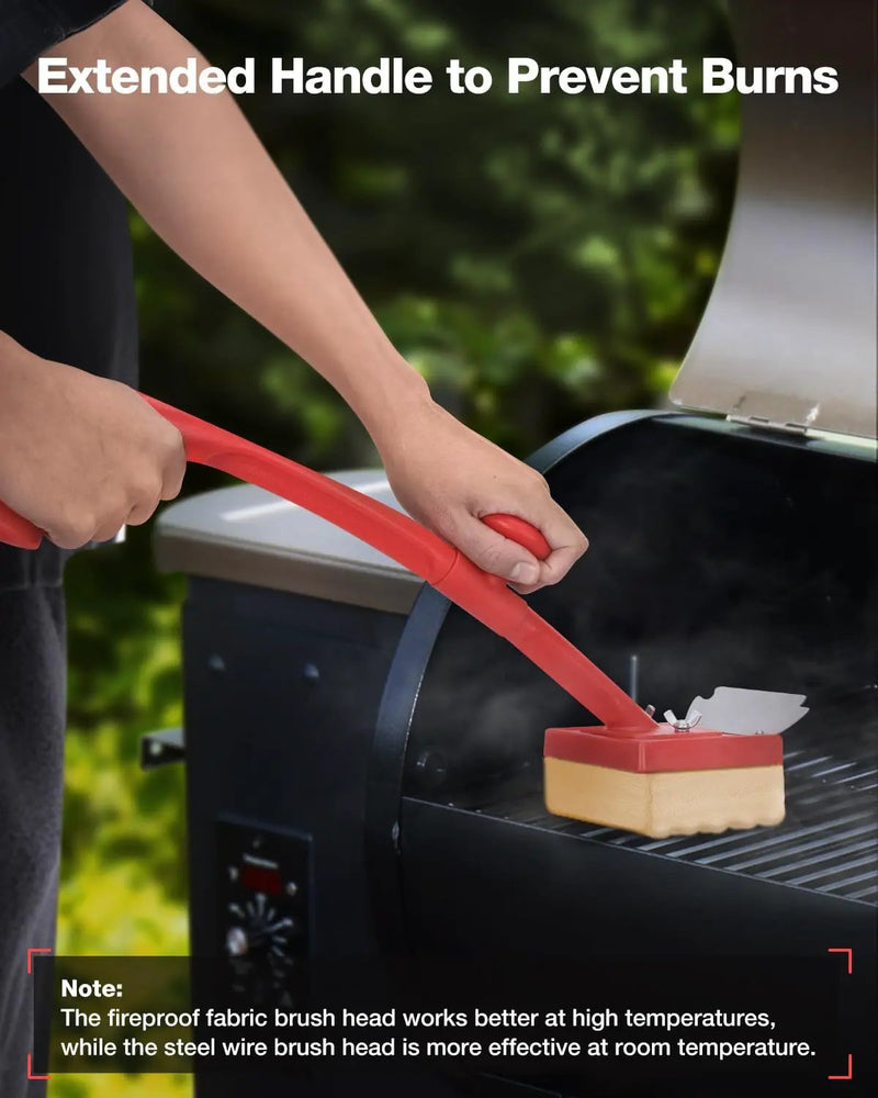 Grill Brush Bristle Free with Scraper 2 Replacement Heads, Steel Wire Replaceable Head and Fire-Resistant Fabric Replaceable Head by GreenHaven Gardens