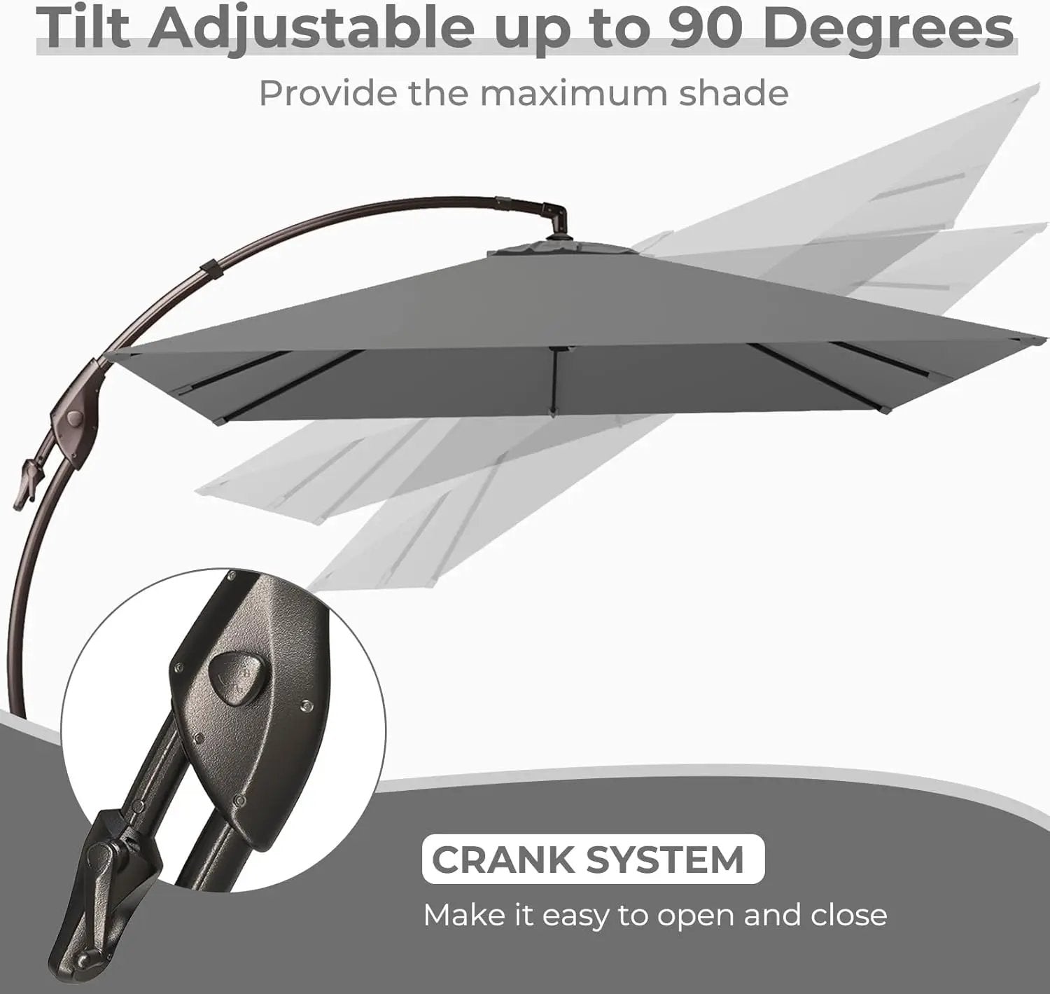 Grand patio 10x10 FT Patio Cantilever Umbrella with Base Outdoor Large Square Tilting Offset Umbrellas for Deck Backyard (Gray, 10x10 FT) by GreenHaven Gardens