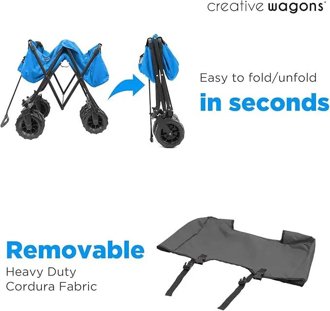 Creative Outdoor Push Pull Stroller Wagon for Kids, 250lbs Weight Capacity, XXXL Monster Series, Collapsible Giant All-Terrain Folding Cart, Beach, Park, Camping, Garden & Tailgate (Blue) by GreenHaven Gardens
