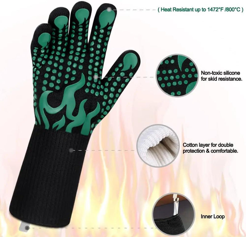 Comsmart BBQ Gloves, 1472 Degree F Heat Resistant Grilling Gloves Silicone Non-Slip Oven Gloves Long Kitchen Gloves for Barbecue, Cooking, Baking, Cutting by GreenHaven Gardens
