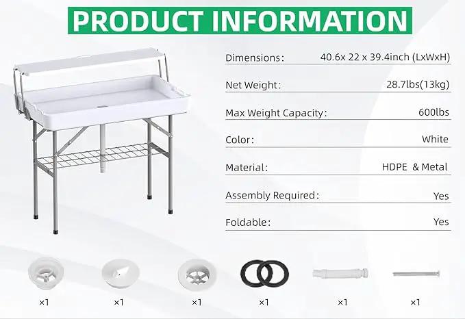 Portable Folding Ice Cooler Table with Skirt & Drain & Shelving, Outdoor Foldable Drink Ice Table with Storage for Camping, Picnics, BBQ & Parties, by GreenHaven Gardens