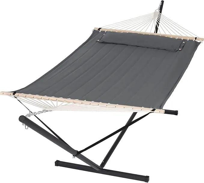 SUNCREAT 2 Person Hammock with Stand, Heavy Duty Portable Hammocks, 475 lbs Capacity, Dark Grey by GreenHaven Gardens