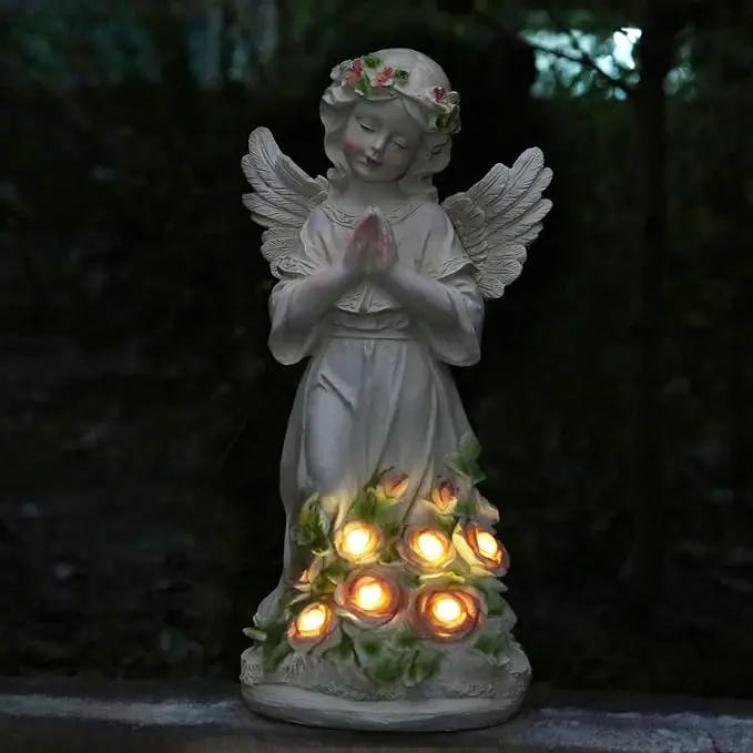 Garden Decor Angel Statue, Outdoor Patio Garden Sculptures & Statues, Solar Yard Decorations Lawn Ornaments Figurines for Outside by GreenHaven Gardens