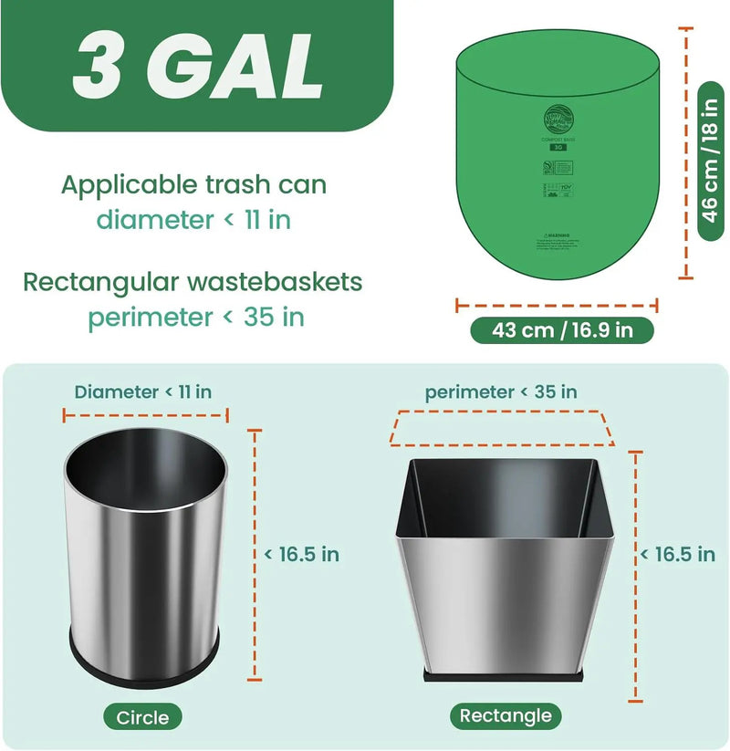 Compost Bags 3 Gallon Extra Thick Compost Bags for Countertop Bin,150counts,Compostable Liner Bags,Small Kitchen Food Scrap Waste Bags,Certified by BPI,ASTM D6400 and OK compost HOME certified by GreenHaven Gardens