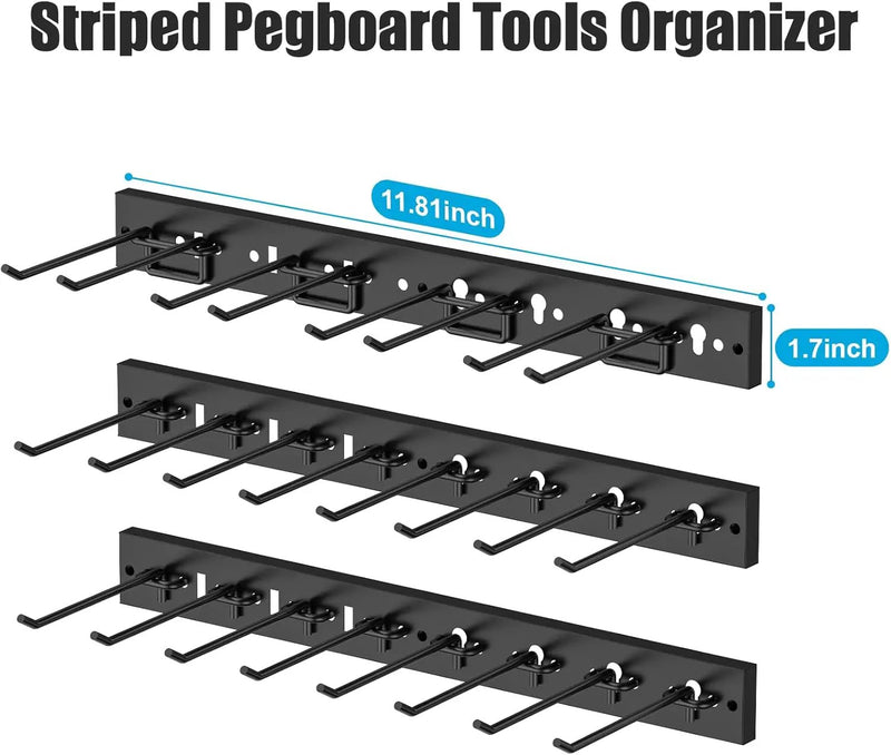 CCCEI 3 Modular Pegboard Strip Storage, Metal Peg Slat Wall Mount for Garage, Basement, Garden, Laundry Room Organization. Flexible Tool Organizer for Rake, Shovels, Crafting. Gifts for Men, Black. by GreenHaven Gardens