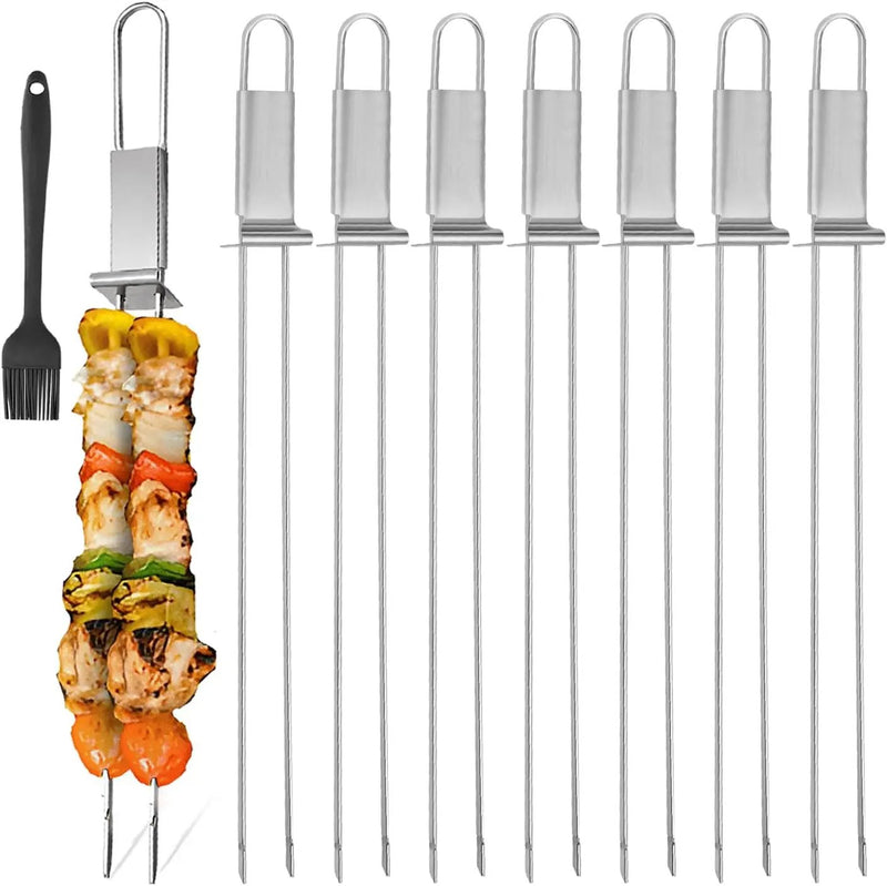 BBQ Skewers,Premium 304 Stainless Steel BBQ Skewers,13 Inch Heavy Duty Metal Kabob Sticks for Grilling, Reusable & Dishwasher Safe (Double fork8) by GreenHaven Gardens