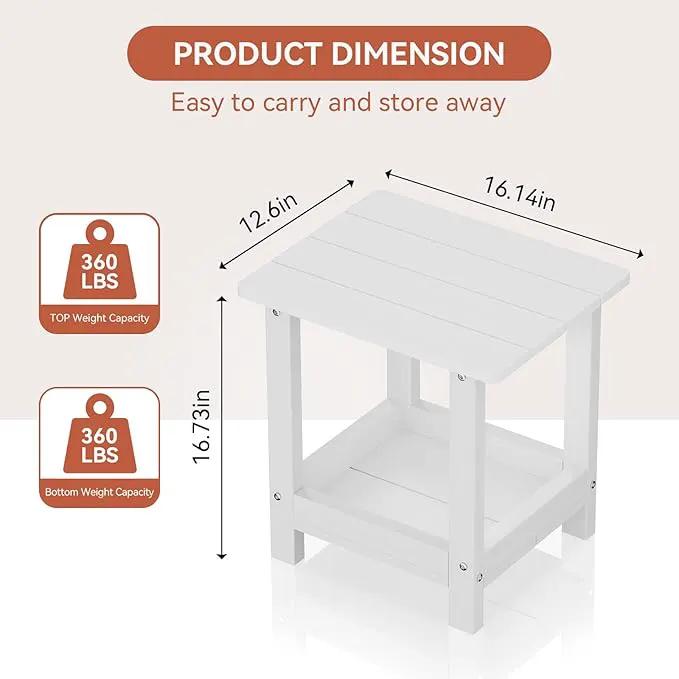 Outdoor Side Table with 2 Layers Storage Small Adirondack Square Side Tables for Outside Weather Resistant Patio End Table for Pool, Backyard, Indoor Companion, Front Porch, White by GreenHaven Gardens
