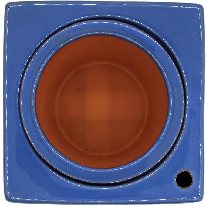 2-Pack Ceramic African Violet Self Watering Pot 6 Inch Square Pot 3.5 Inch Innter Pot Easy Fill Water Reservoir White Blue by GreenHaven Gardens