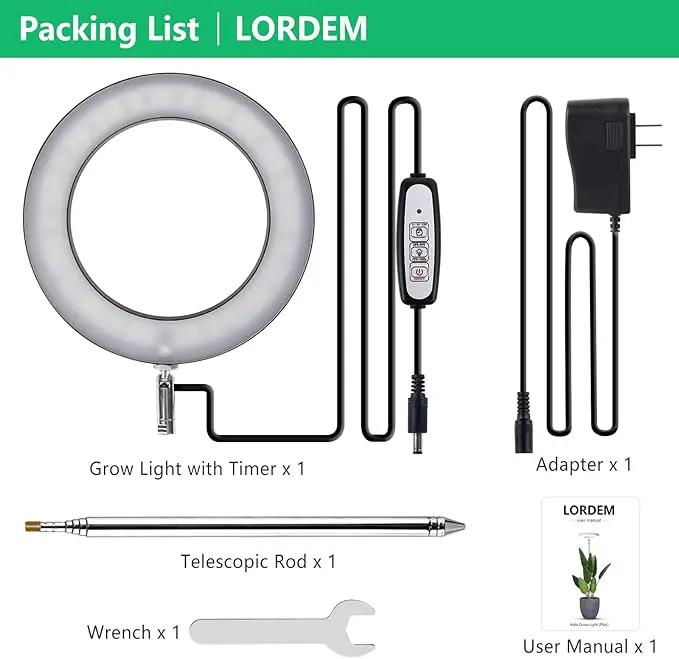 LORDEM Black Full Spectrum LED Grow Light, 72 LEDs, 4 Brightness Settings, Auto On/Off Timer, Height Adjustable, Ideal for Large Plants by GreenHaven Gardens