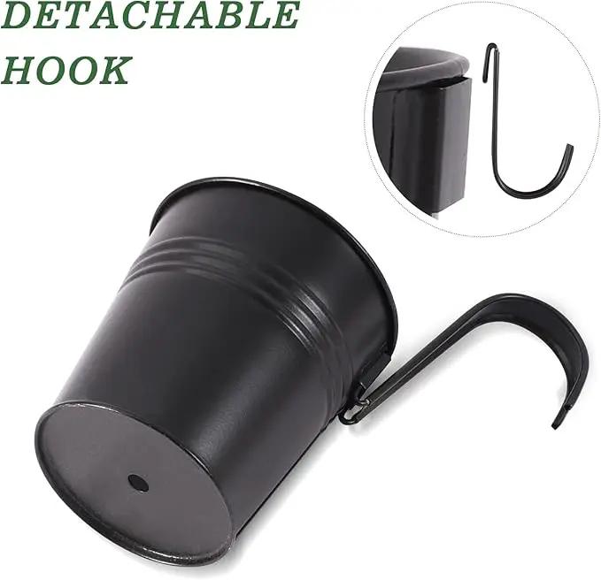 Metal Iron Flower Pots for Railing Fence Hanging Bucket Pots(5 Pcs) and Hanging Flower Pots Metal Iron Bucket Planter(10 Pcs) (Black) by GreenHaven Gardens