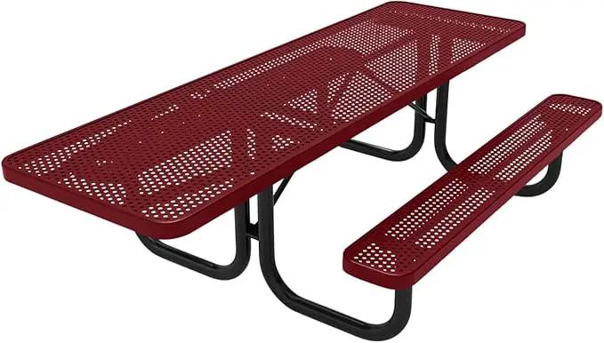 Coated Outdoor Furniture Heavy-Duty Portable ADA-Compliant Outdoor Picnic Table, Punched Steel Patio Dining Furniture Made in America (8ft Rectangular, One-Side Handicap, Burgundy) by GreenHaven Gardens