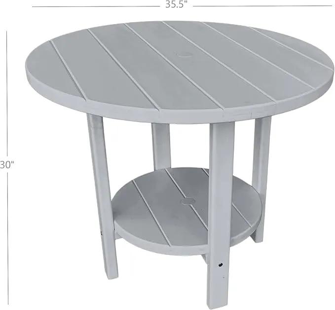 Phat Tommy Round Poly Resin Outdoor Patio Dining Table, All Weather Poly Patio Outdoor Furniture, Grey by GreenHaven Gardens