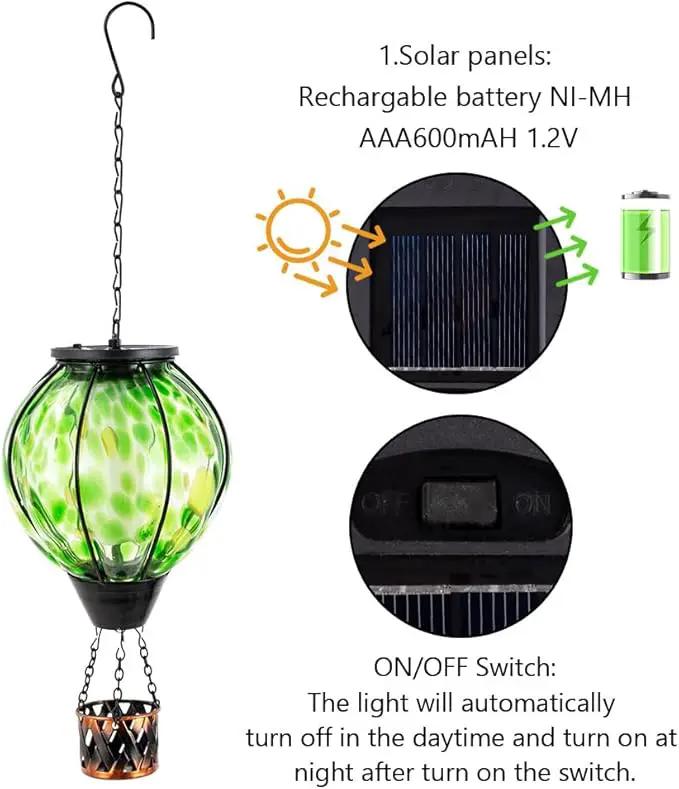 Solar Hot Air Balloon Lantern with Flame Flickering,Glass Hot Air Balloon Solar Lantern Outdoor Waterproof Hanging Outdoor Light for Patio Yard Garden Decor,Mother Day Gifts for Women(Green) by GreenHaven Gardens