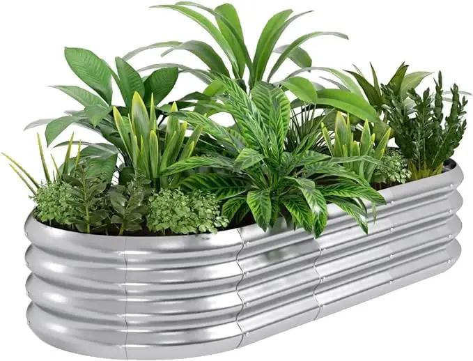 HOXHA Planter Raised Beds, 5X2X1 FT Land Guard Oval Galvanized Steel Planter Box, Metal Raised Garden Bed kit, for Outdoor Growing Fresh Veggies, Flowers, Herbs, and Succulents by GreenHaven Gardens