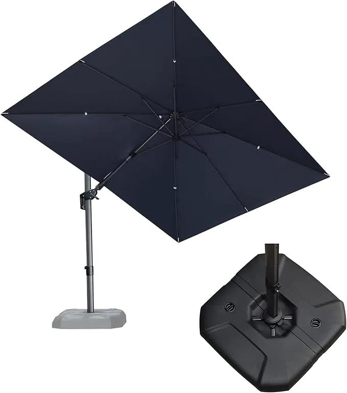 PURPLE LEAF 8.2' X 11.5' Tilting Patio Umbrella with Base Outdoor Cantilever Swivel Rectangle Umbrella Aluminum Offset Umbrella with 360-degree Rotation for Garden Deck Pool Patio Navy by GreenHaven Gardens