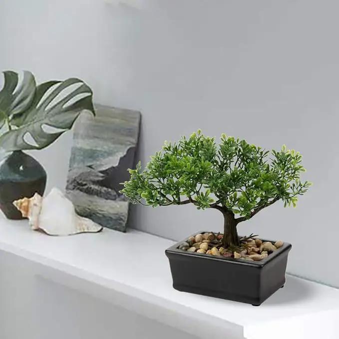 Artificial Bonsai Tree Juniper Faux Plants Indoor Small Fake Plants Decor with Ceramic Pots for Home Table Office Desk Bathroom Shelf Bedroom Living Room Farmhouse Decorations by GreenHaven Gardens