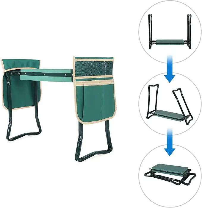 SONGMICS Garden Kneeler and Seat, Multifunctional Garden Kneeling Bench, Gardening Gifts for Women Men, Folding Gardening Stool, with 2 Tool Bags, 6-Inch Wide Kneeling Pad, Dark Green UGGK50L by GreenHaven Gardens