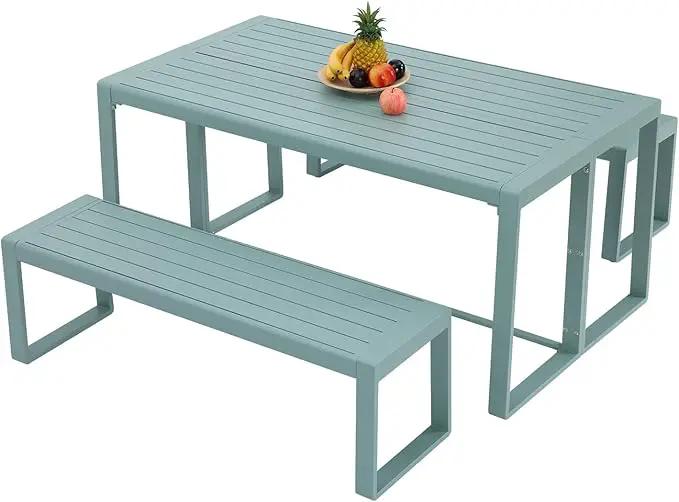 Aoodor 3-Piece Outdoor Patio Dining Set, Aluminum Furniture Set with 1 Rectangular Picnic Table and 2 Benches for Garden, Lawn, Yard by GreenHaven Gardens