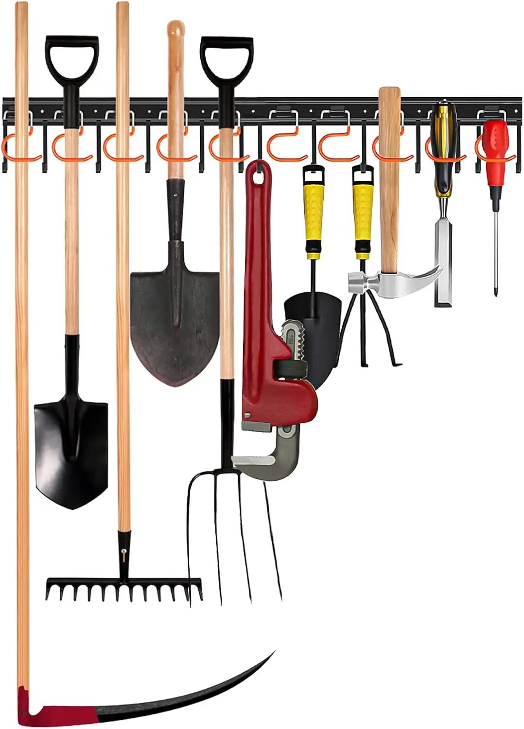 34'' All Metal Garden Tool Organizer Wall Mount Garage Organizers and Storage with Hooks Tool Hangers for Shed by GreenHaven Gardens