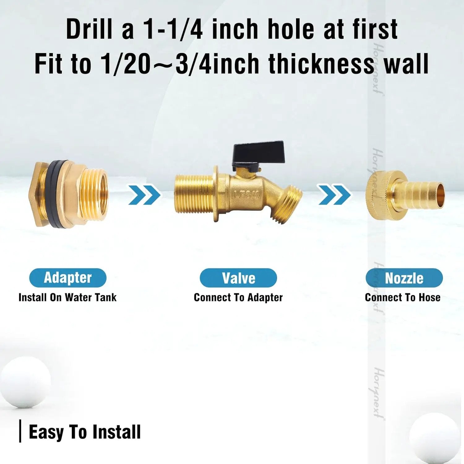 spigot for rain barrel parts kit, brass water barrel spigots accessories for 55 gallon bucket, garden hose connector adapter bulkhead fitting, 1-1/4 inch O.D. inlet & 5/8 inch barb O.D. by GreenHaven Gardens