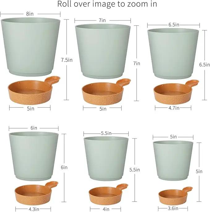 GARDIFE Plant Pots 8/7/6.5/6/5.5/5 Inch Self Watering Planters with Drainage Hole, Plastic Flower Pots, Nursery Planting Pot for All House Plants, African Violet, Flowers, and Cactus,Green by GreenHaven Gardens