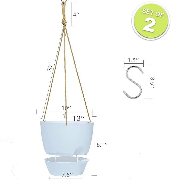 10 Inch Self Watering Hanging Pots, 2 Pack Hanging Planters with 40oZ Deep Reservior for Indoor Outdoor Plants Flowers, White by GreenHaven Gardens