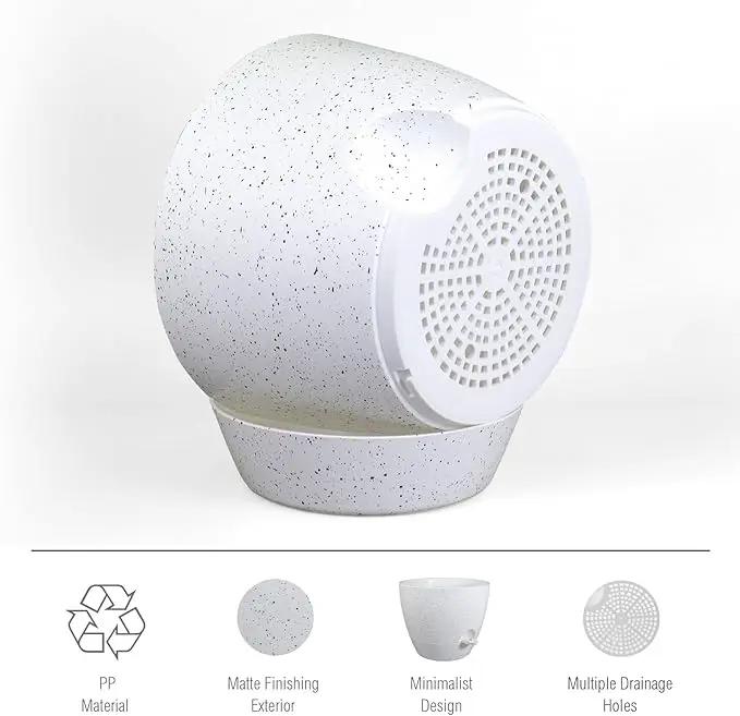 12 inch Large Self Watering Pots for Indoor Outdoor Plants, Plant Pots with Mesh Drainage Holes for Garden House Plants, Plastic Planters with Reservoir for Flower, Speckled White by GreenHaven Gardens