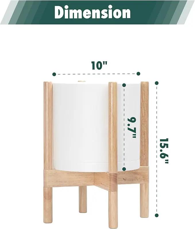 D'vine Dev Planter Pot with Stand - 10 Inch Plastic Cylinder Flower Pot with Wood Planter Holder for Indoor, Matte White Pot + Natural Stand, 55-C-M-1 by GreenHaven Gardens