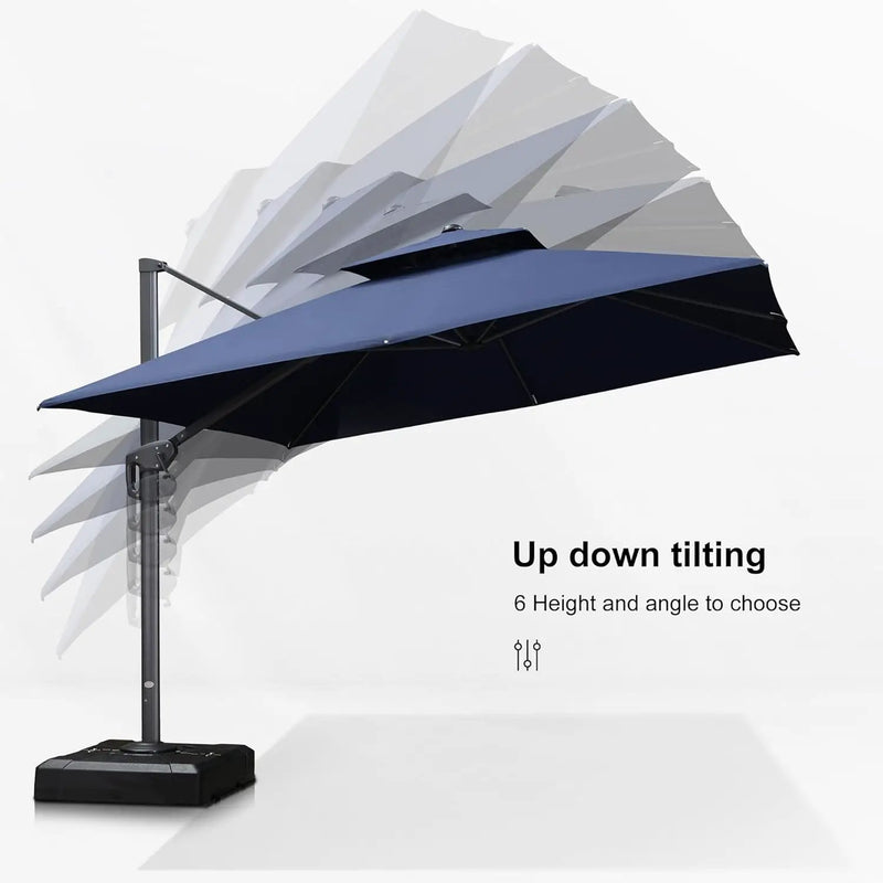 PURPLE LEAF 9' X 12' Patio Umbrella with Base Outdoor Rectangle Umbrella Large Cantilever Umbrella Heavy Duty Outdoor Market Umbrella for Garden Deck Backyard Pool Navy by GreenHaven Gardens