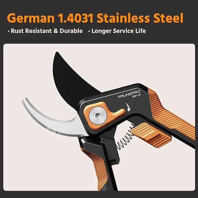 PrunePro Pruning Shears for Gardening Professional Bypass Hand Pruner Stainless Steel Sharp Blade Garden Scissors Plant Flower Garden Clipper Orange 2 Pack by GreenHaven Gardens