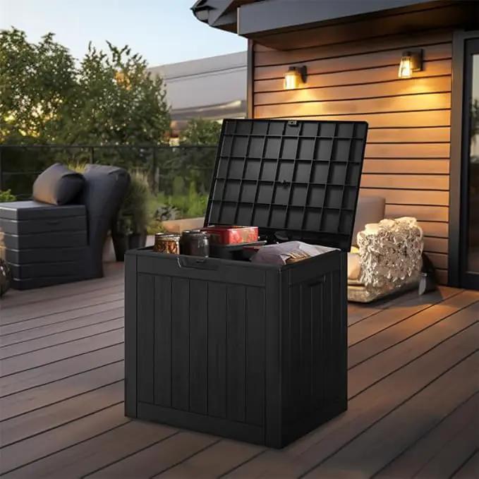 30 Gallon Resin Deck Box,Lockable Outdoor Storage Box for Patio Cushions Storage Furniture,Garden Tools,Pool Supplies, Weatherproof and UV Resistant- Black by GreenHaven Gardens