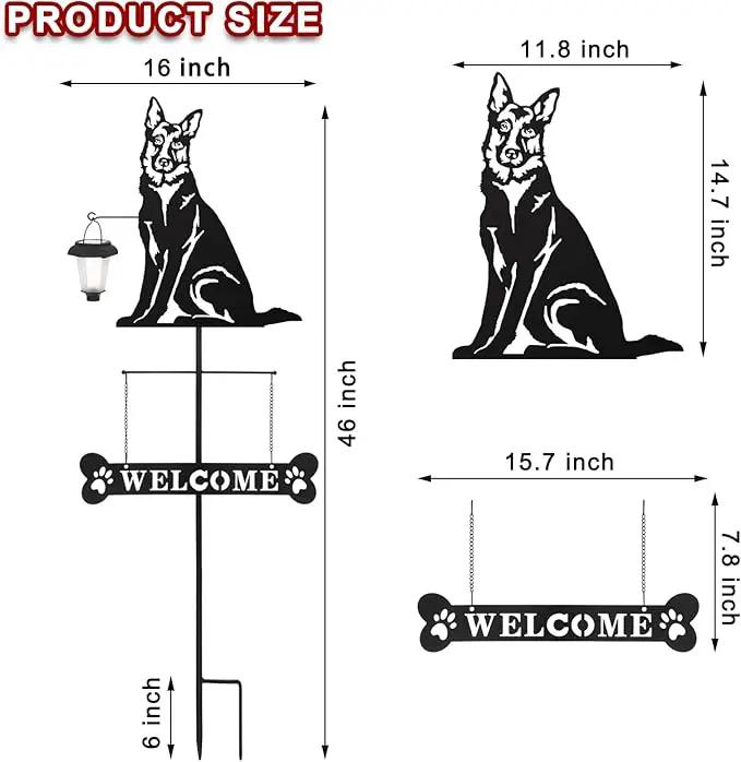 BAYN Solar German Shepherd Silhouette Dog Breed Welcome Sign with a Lantern Outdoor Decorative Garden Stakes for Yard, Lawn, Patio, Pathway by GreenHaven Gardens