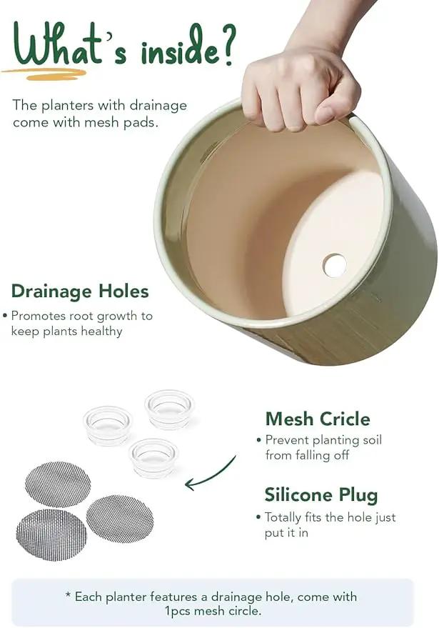 LE TAUCI Large Plant Pots Set, 10/8/6 Inch Ceramic Planters for Indoor Plants, Mid-Century Modern Flower Planter Pots with Drainage Hole and Plug, Round Planter, Set of 3, Reactive Glaze Olive Green by GreenHaven Gardens