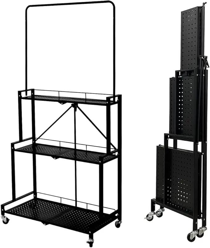 lumizone Foldable 4-Tier Plant Stand Indoor Outdoor Hanging Plant Shelf No Assembly Required Pot Placement Area With Wheels Sturdy Fall Prevention Storage Shelf Flower Pot Stand(4 Tier-Black) by GreenHaven Gardens