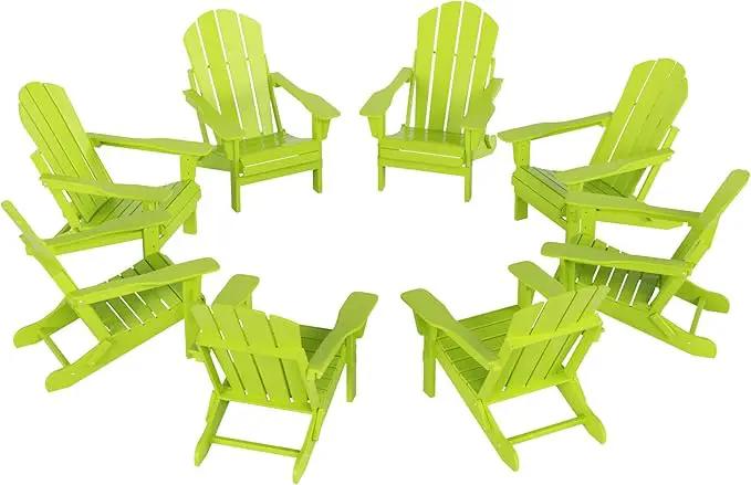 Westin Outdoors Laguna WO Outdoor Adirondack Folding Patio Chairs 8 PCS Set Retro Beach Aesthetic for Backyard, Lawn, Patio, Deck, Garden, Weather Resistant Polyethylene Plastic Lounger (Lime Green) by GreenHaven Gardens