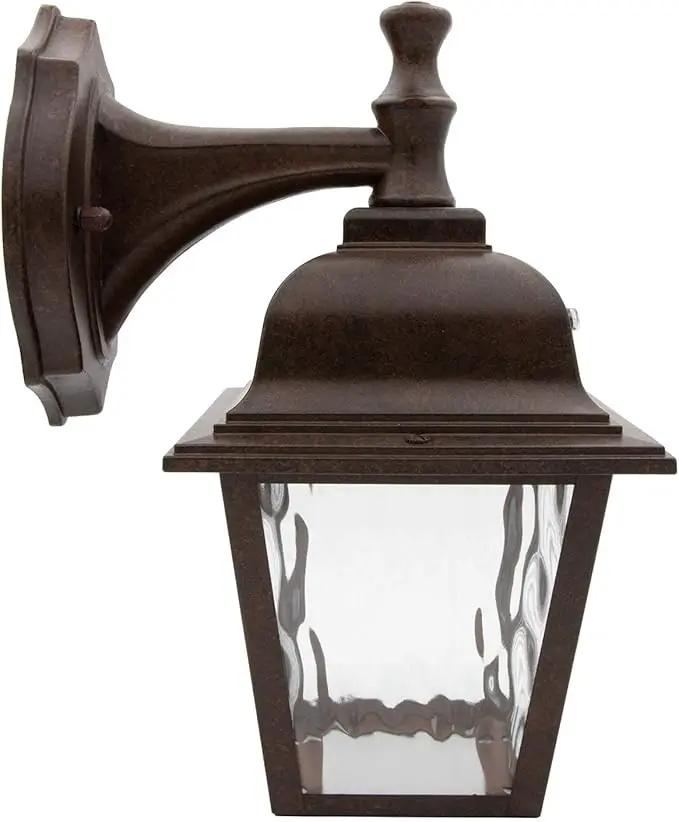 Maxxima LED Porch Lantern Outdoor Wall Light Fixture - Aged Bronze, Clear Water Glass, Photocell Sensor, 875 Lumens, 3000K Warm White, Dusk to Dawn Light Sensor, Exterior Decorative Light by GreenHaven Gardens