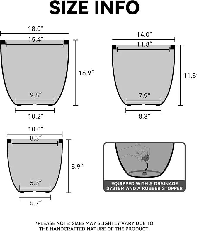 Kante 14 Inch Dia Round Concrete Planter, Indoor Outdoor Large Plant Pot with Drainage Hole and Rubber Plug for Home Patio Garden, Light Gray by GreenHaven Gardens